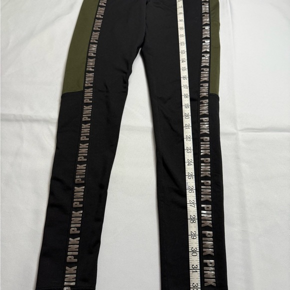 PINK Victoria's Secret Black and Green Leggings with Branded Stripe - Picture 2 of 6